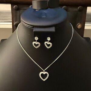 Albert Weiss Jewelry Set Necklace w/Crystal Open Heart & Heart Dangle Earrings.